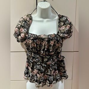 INC International Concepts Floral Blouse in Black and Pink